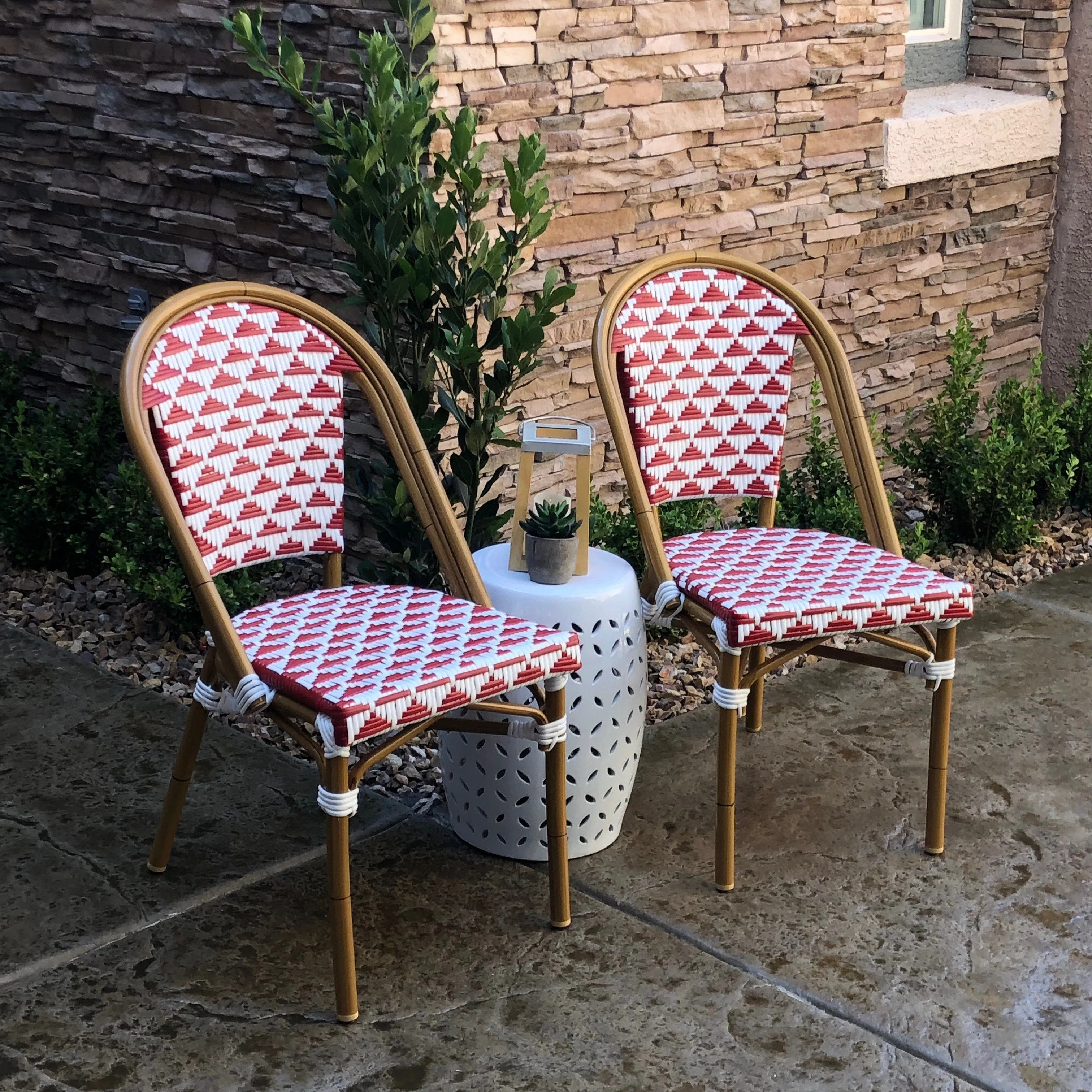 Design Lab MN LS-3003-REDWHT Aluminum Bamboo Red Patio Chair