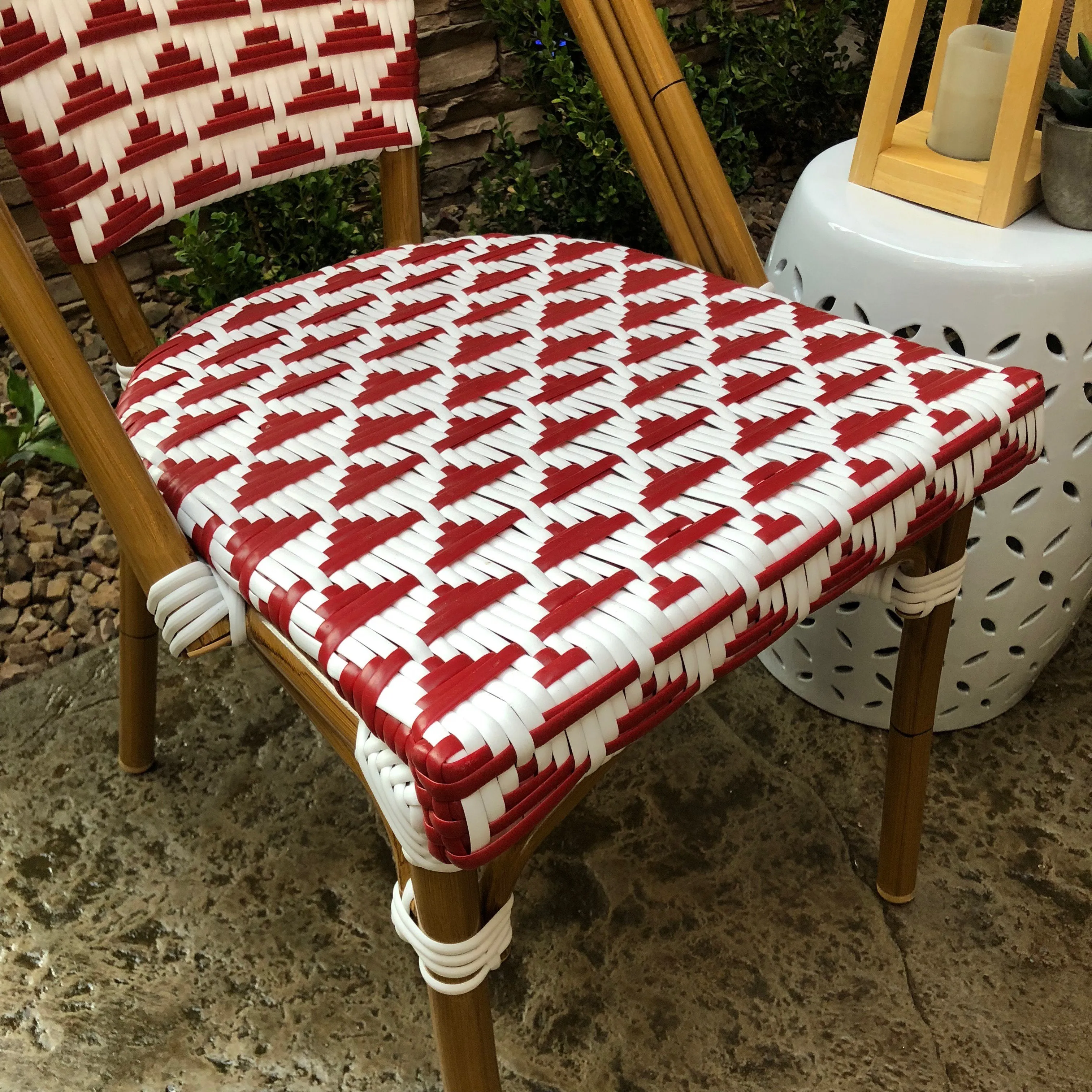Design Lab MN LS-3003-REDWHT Aluminum Bamboo Red Patio Chair
