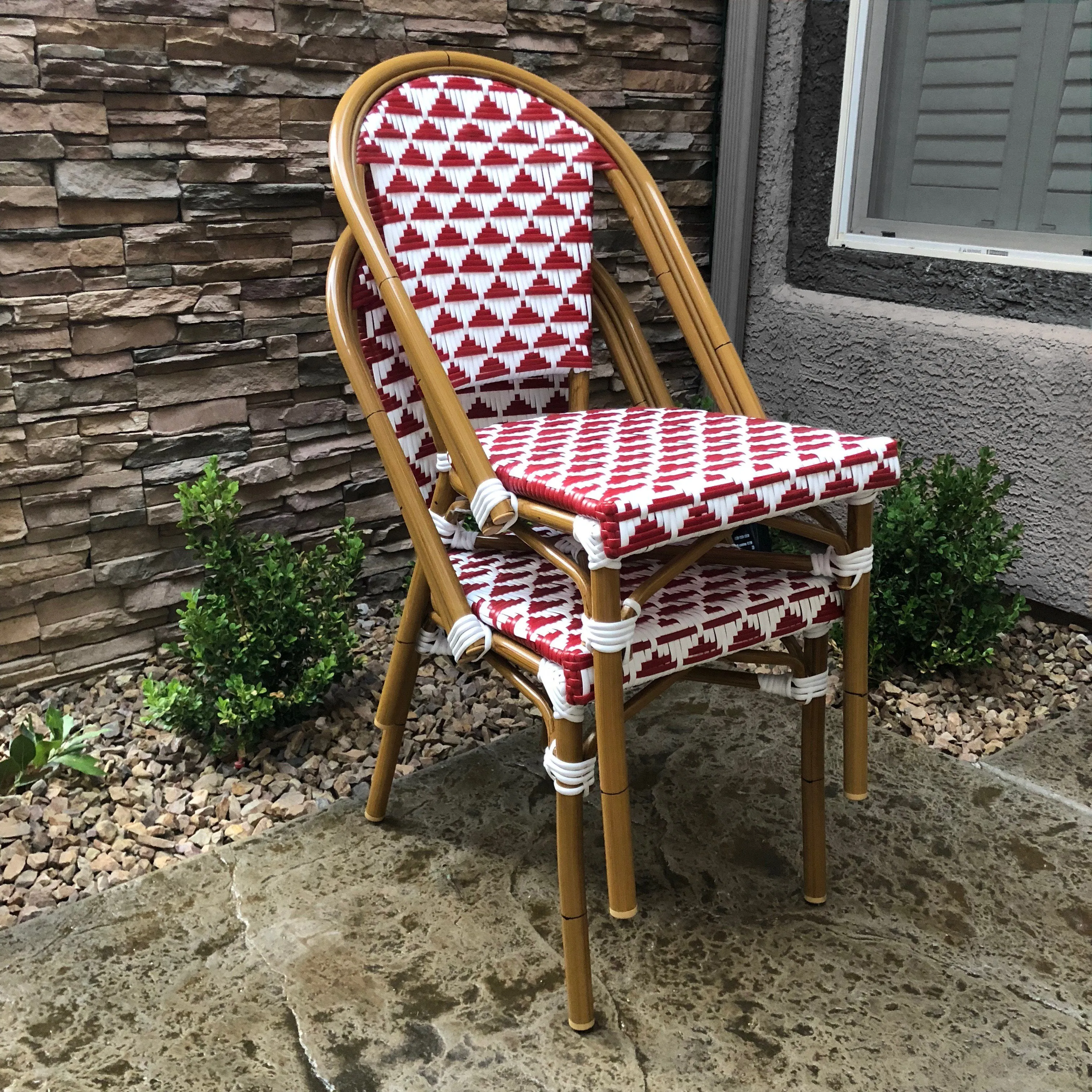Design Lab MN LS-3003-REDWHT Aluminum Bamboo Red Patio Chair
