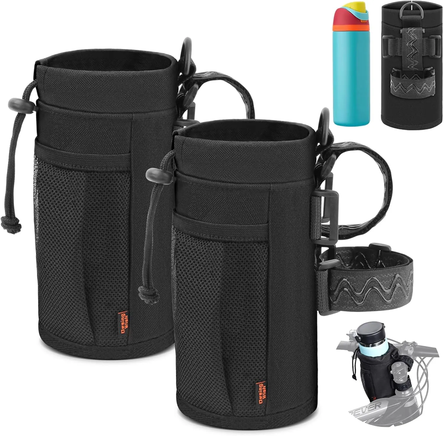 Desing Wish Insulated Bottle Holder, 16-24oz Cup Holder with Removable Non-Slip Straps, Multiple Installation Methods for Mountain Bike, Road Bike, eBike, Scooter