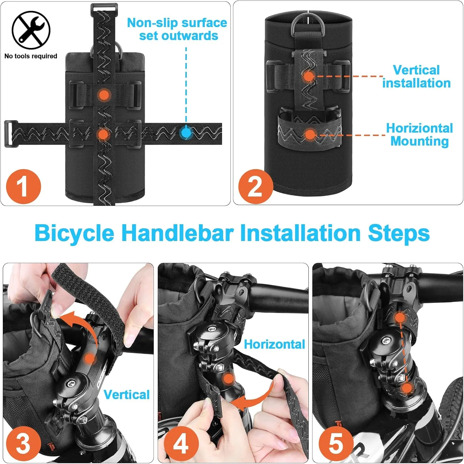 Desing Wish Insulated Bottle Holder, 16-24oz Cup Holder with Removable Non-Slip Straps, Multiple Installation Methods for Mountain Bike, Road Bike, eBike, Scooter