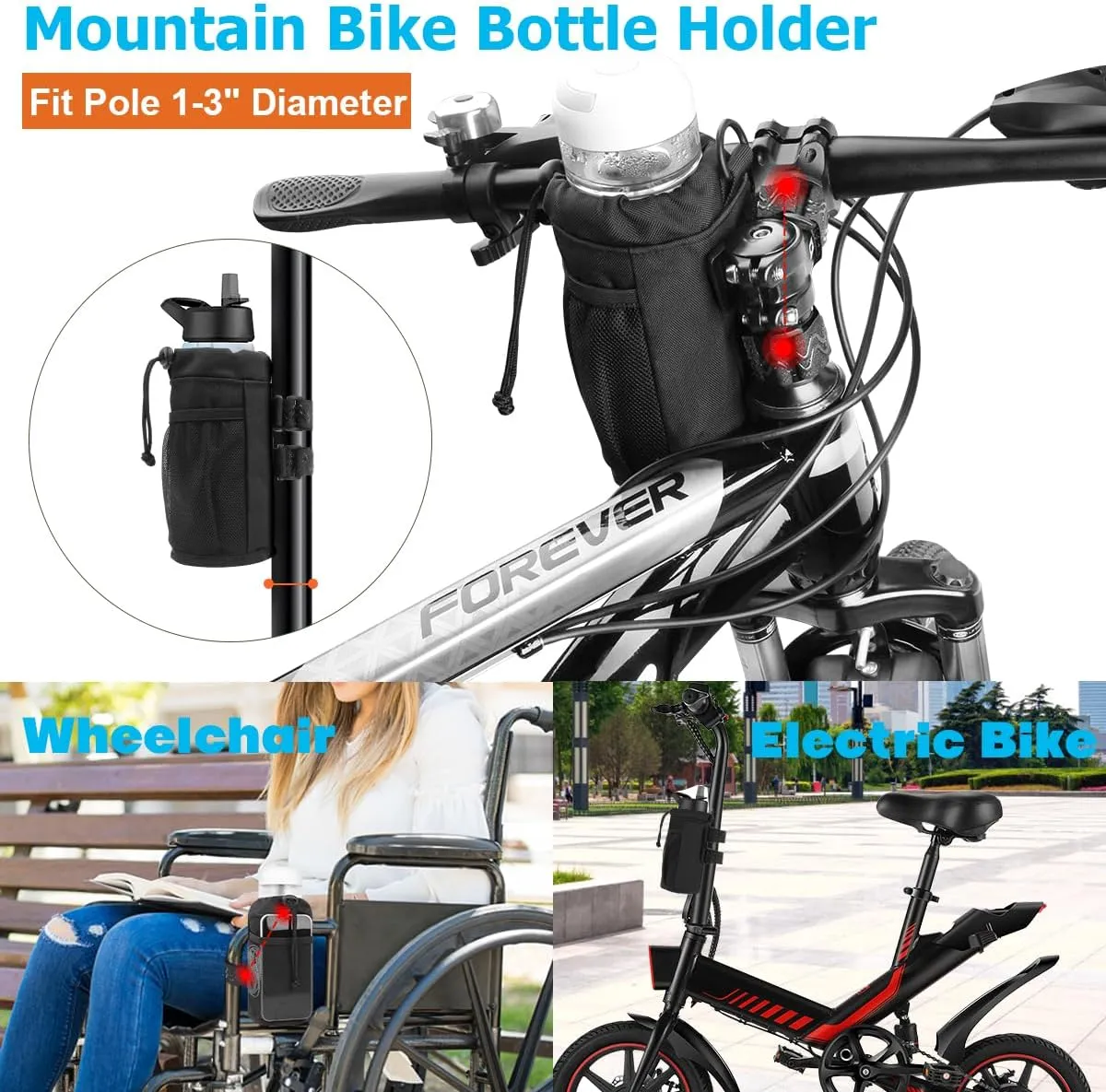 Desing Wish Insulated Bottle Holder, 16-24oz Cup Holder with Removable Non-Slip Straps, Multiple Installation Methods for Mountain Bike, Road Bike, eBike, Scooter