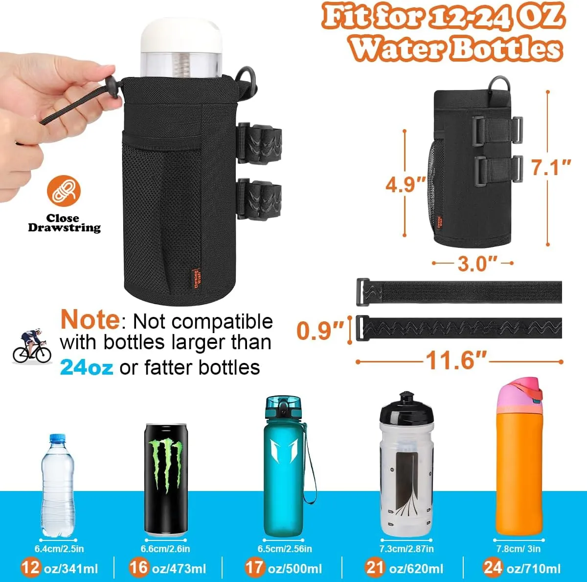 Desing Wish Insulated Bottle Holder, 16-24oz Cup Holder with Removable Non-Slip Straps, Multiple Installation Methods for Mountain Bike, Road Bike, eBike, Scooter