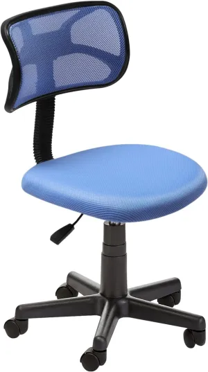 Desk Chair Low-Back, Mesh Student Study Task Chair Armless Ergonomic Small Sylish Swivel Adjustable Rolling Seating for Small Spaces Home Office Bedroom Study, Blue
