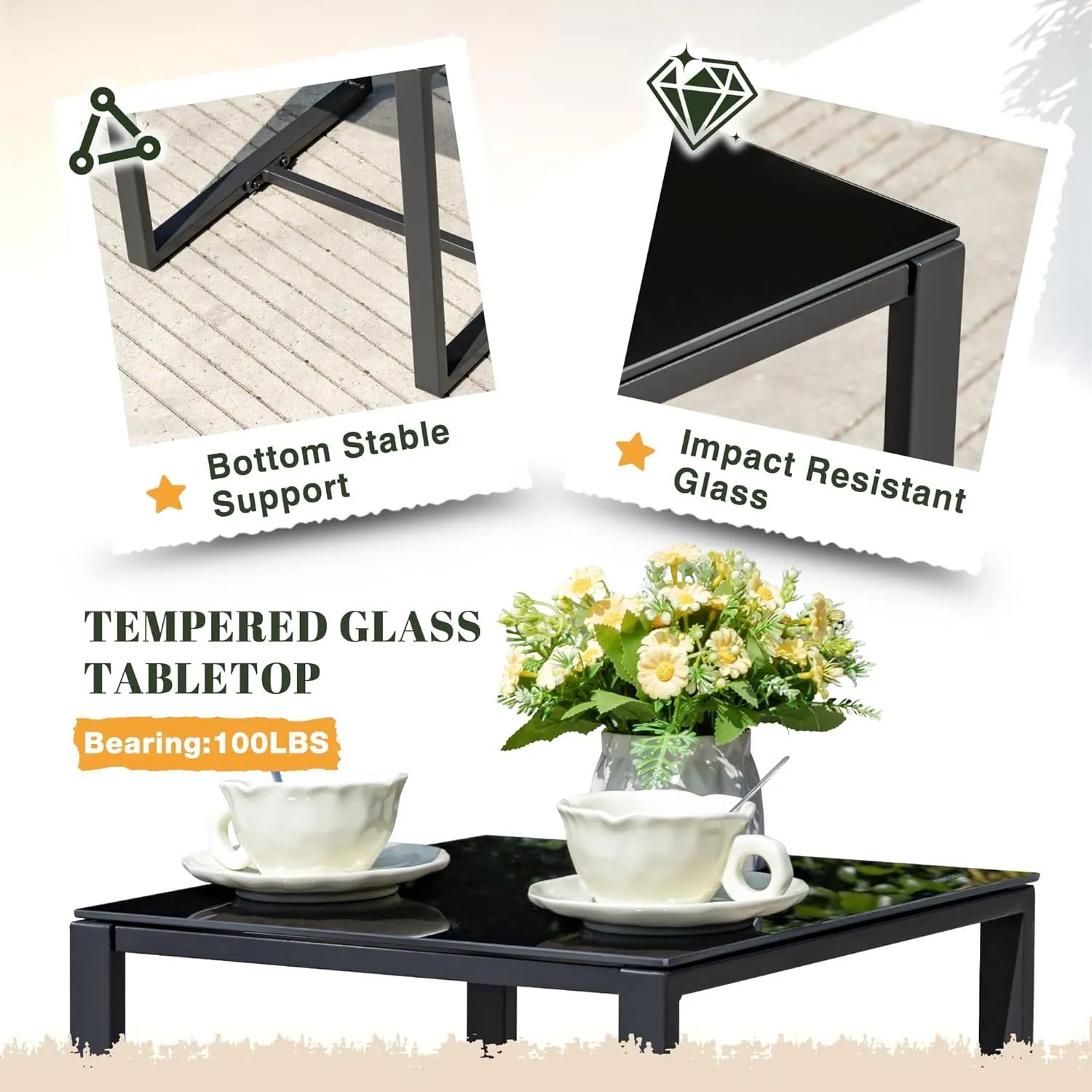 Devoko PP Patio Furniture Set 3 Piece All Weather Outdoor Rocking Chairs with Cushions and Coffee Table for Bistro Balcony Porch (Gray)