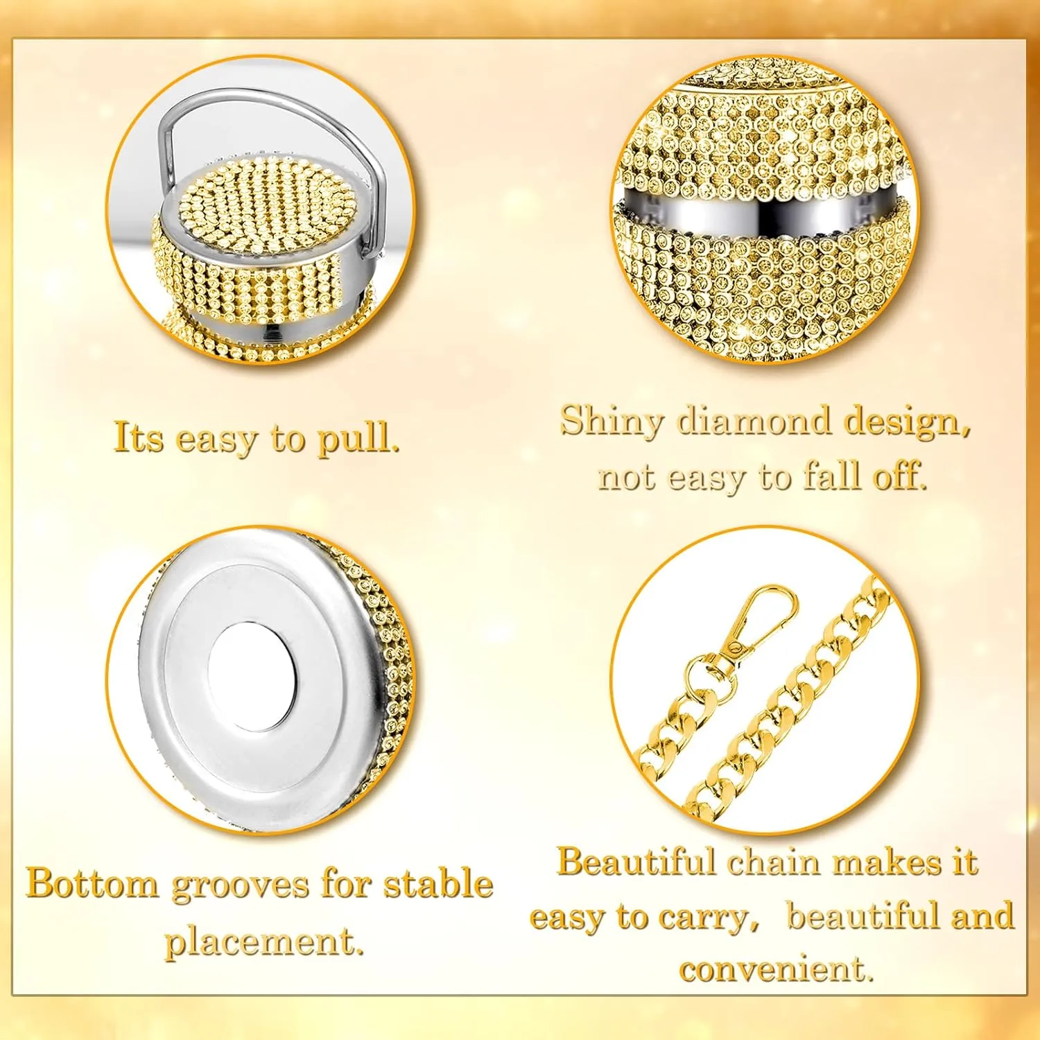 Diamond Water Bottle Bling Rhinestone Stainless Steel Thermal Bottle Refillable Insulated Glitter Water Jug with Chain for Women Girls Gifts(500 ml,Gold)