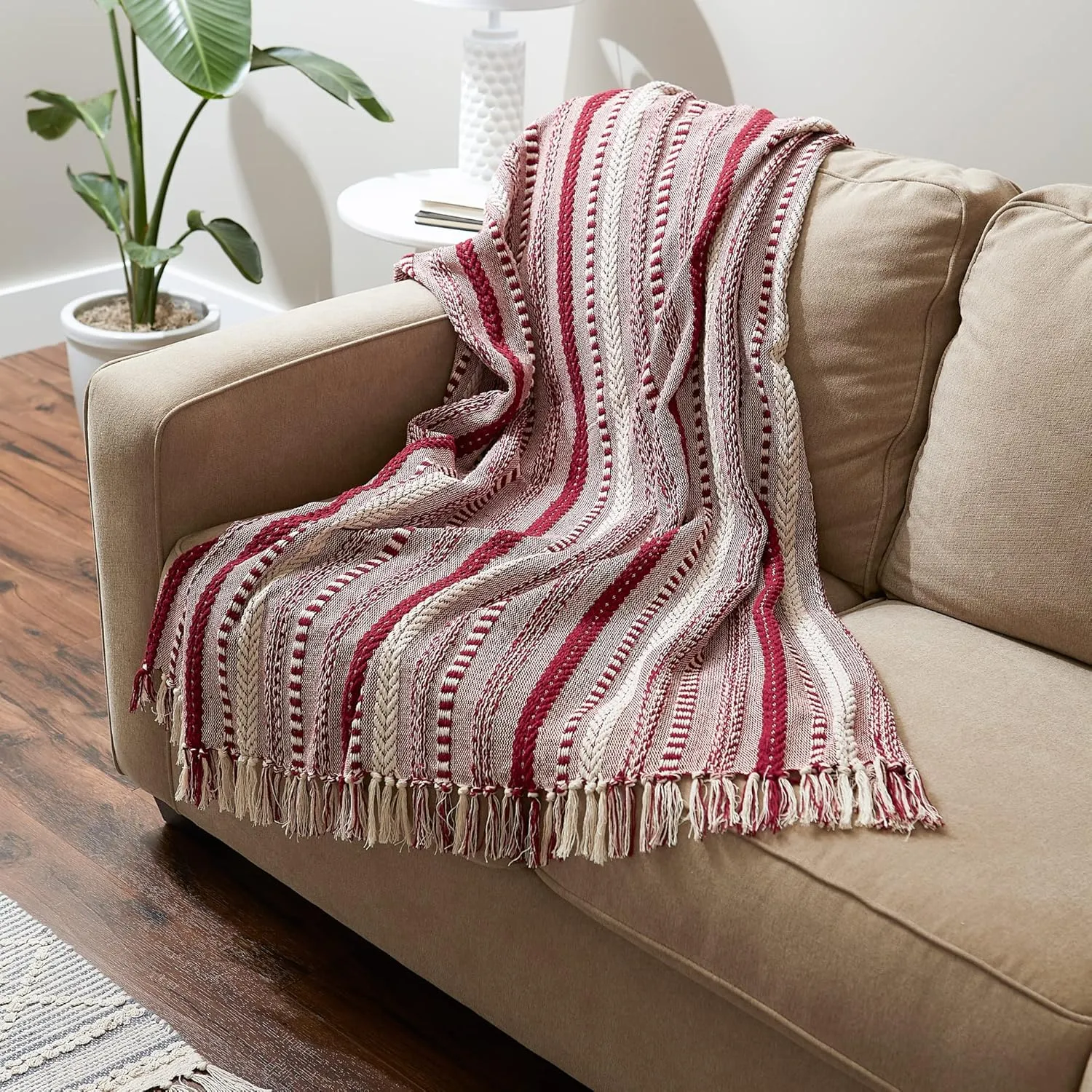 DII Braided Striped Decorative Throw Blanket, 50x60, Barn Red