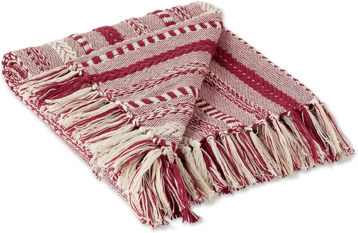 DII Braided Striped Decorative Throw Blanket, 50x60, Barn Red