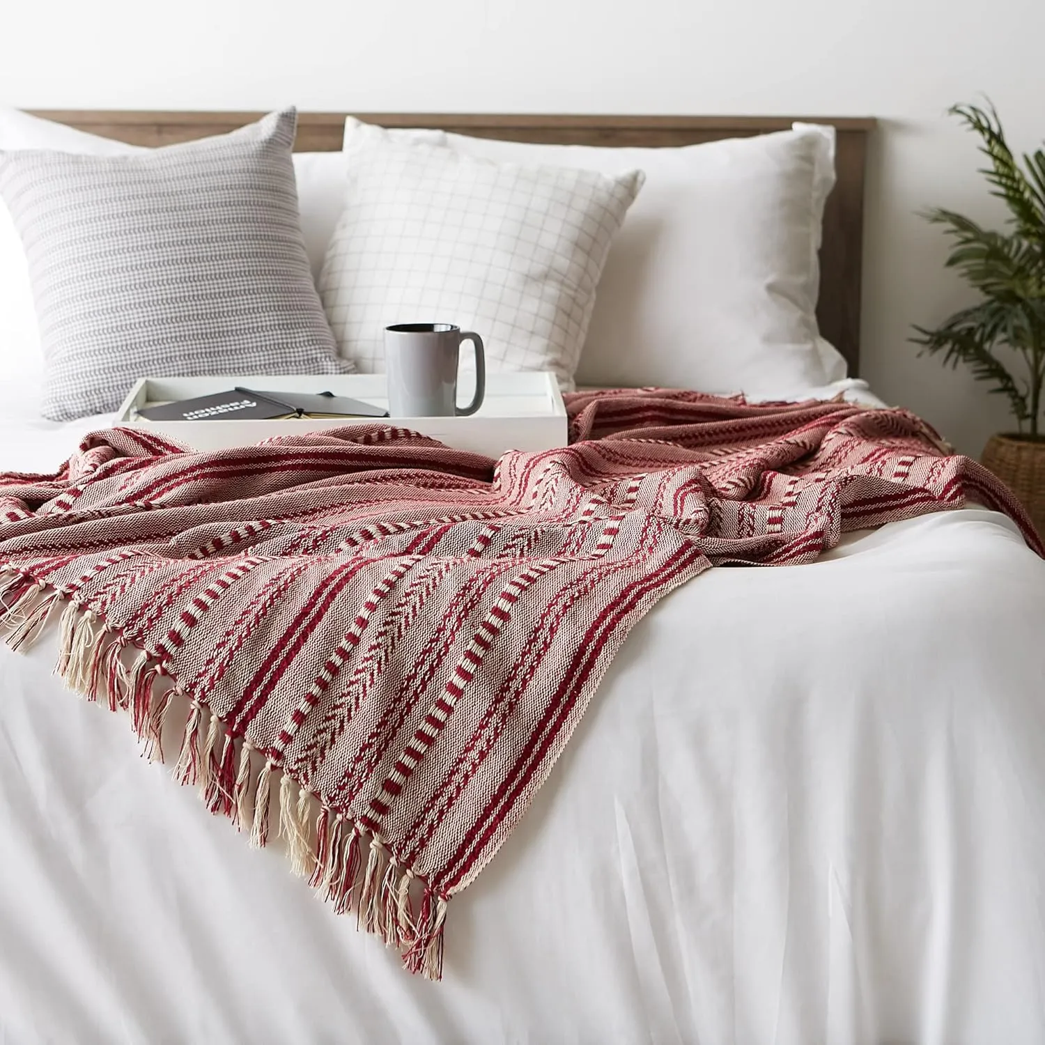 DII Braided Striped Decorative Throw Blanket, 50x60, Barn Red
