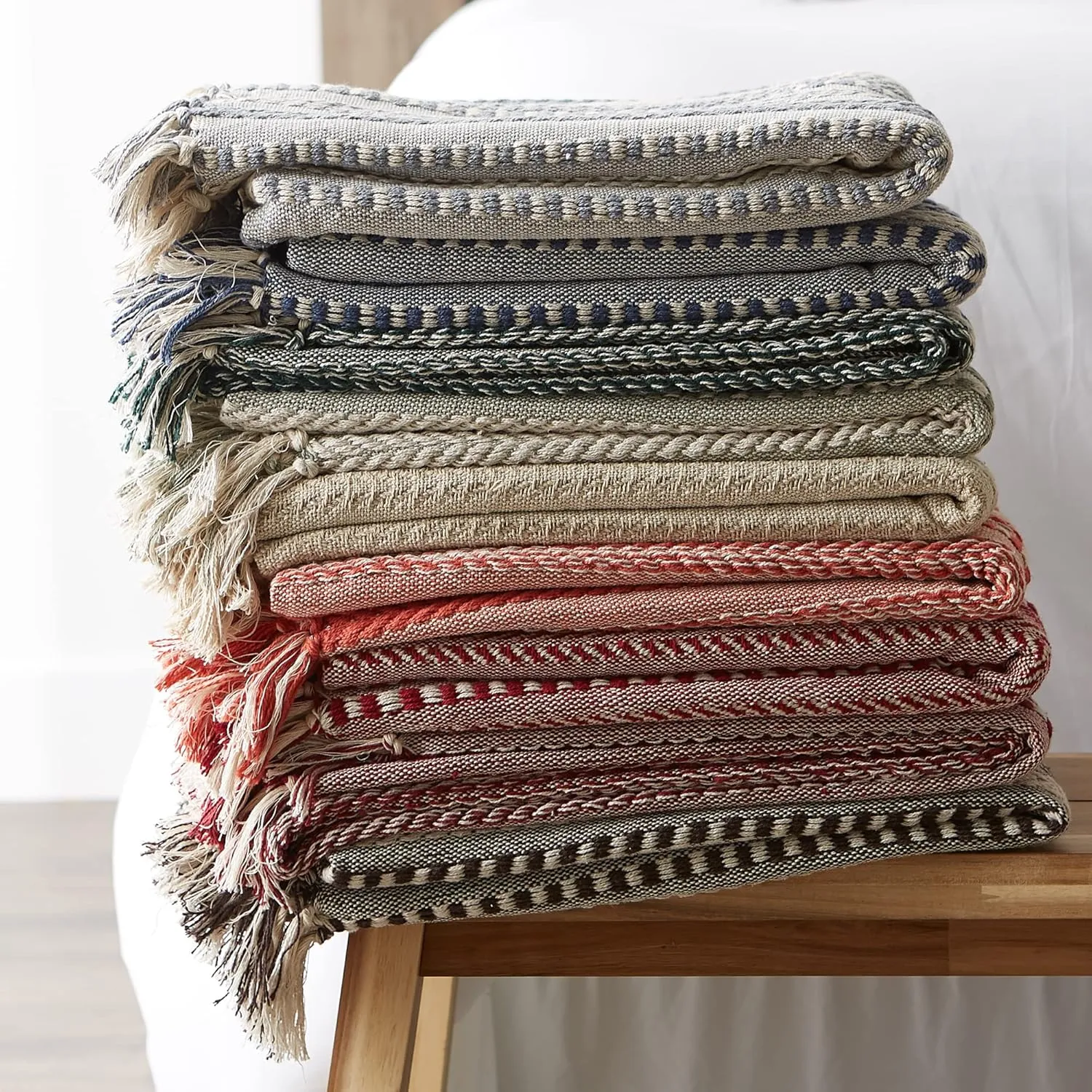 DII Braided Striped Decorative Throw Blanket, 50x60, Barn Red