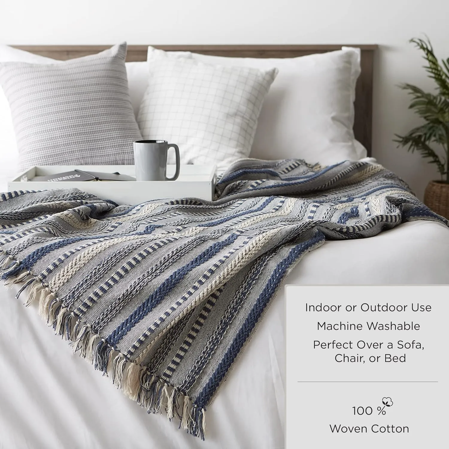 DII Braided Striped Decorative Throw Blanket, 50x60, Black