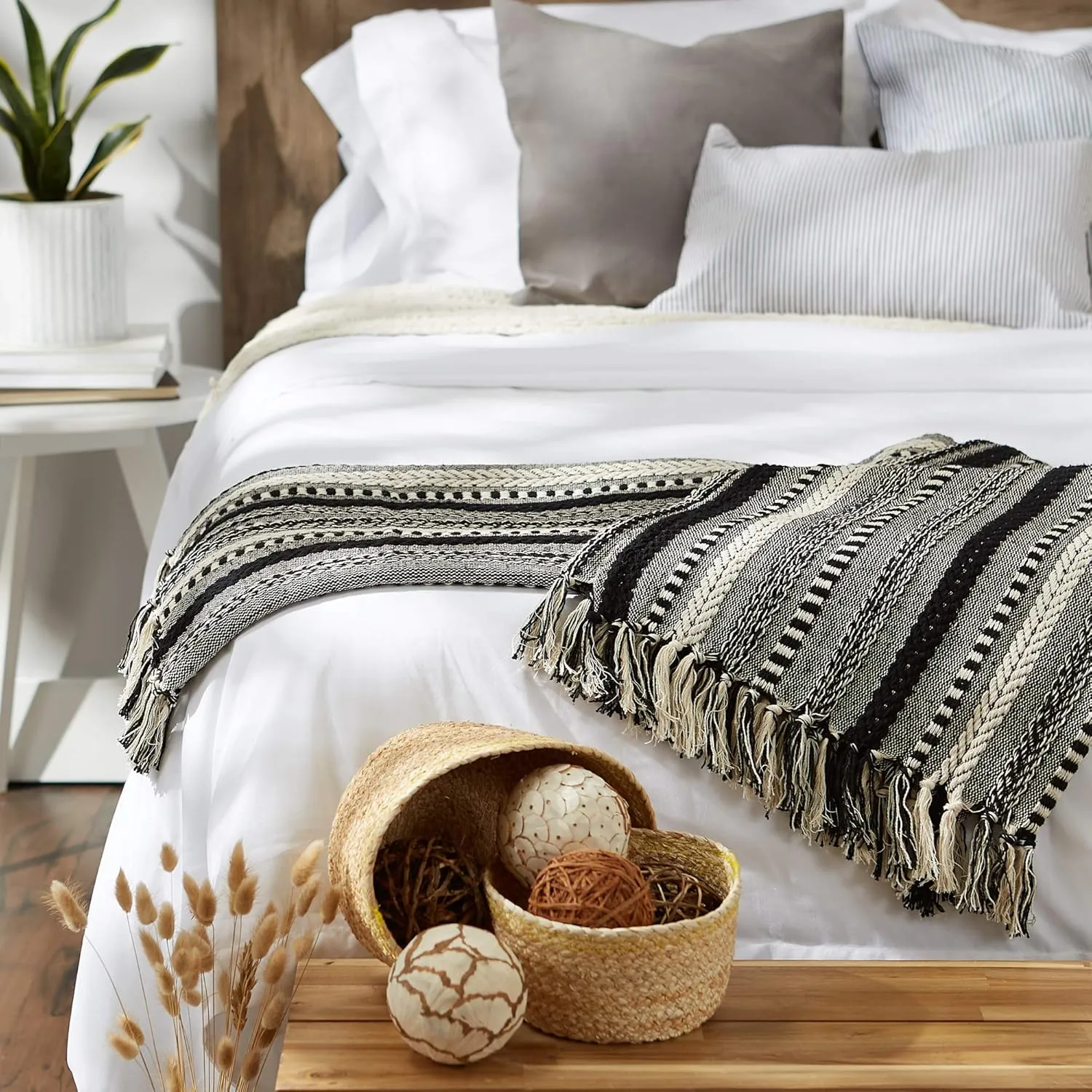 DII Braided Striped Decorative Throw Blanket, 50x60, Black