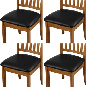 Dining Chair Seat Covers 4 PCS, Solid Pu Leather Waterproof Seat Cushion Cover Oilproof Stretch Dining Chair Protctor Slipcover (Dark Black, 4 PCS)