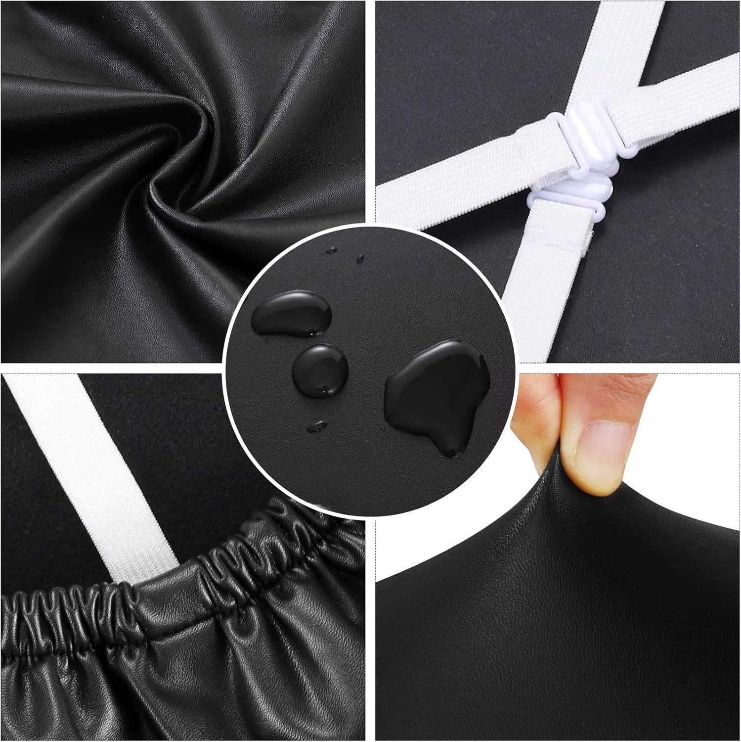 Dining Chair Seat Covers 4 PCS, Solid Pu Leather Waterproof Seat Cushion Cover Oilproof Stretch Dining Chair Protctor Slipcover (Dark Black, 4 PCS)