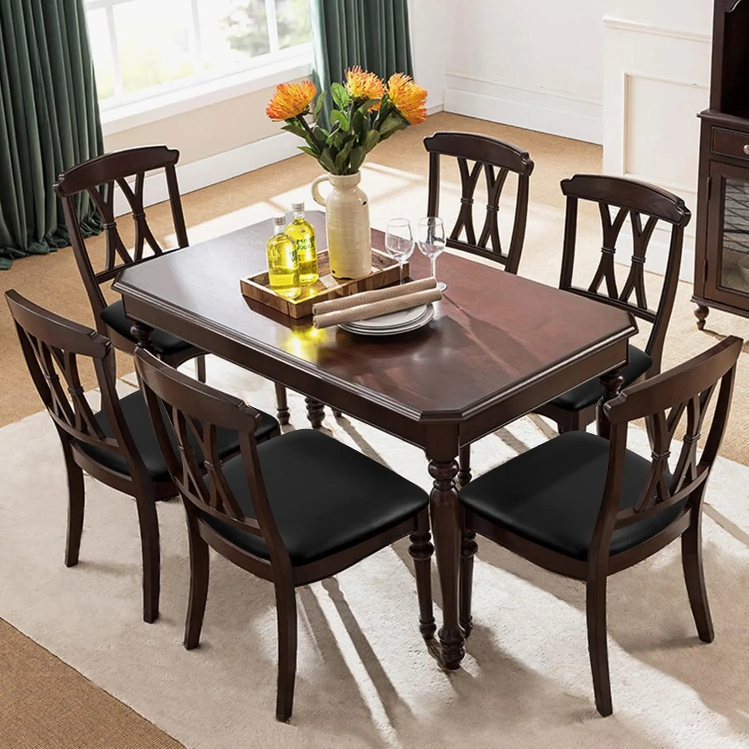 Dining Chair Seat Covers 4 PCS, Solid Pu Leather Waterproof Seat Cushion Cover Oilproof Stretch Dining Chair Protctor Slipcover (Dark Black, 4 PCS)