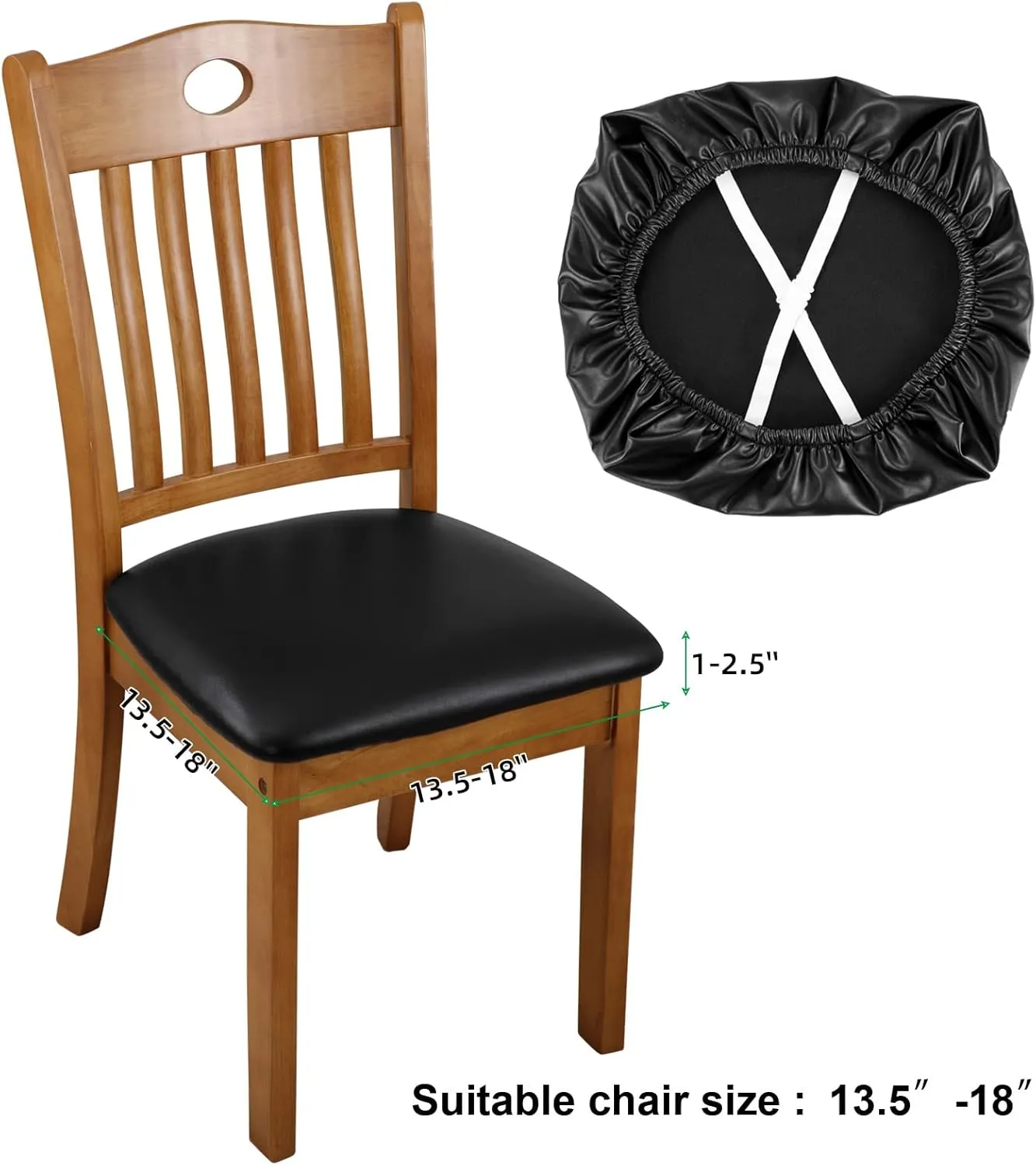 Dining Chair Seat Covers 4 PCS, Solid Pu Leather Waterproof Seat Cushion Cover Oilproof Stretch Dining Chair Protctor Slipcover (Dark Black, 4 PCS)