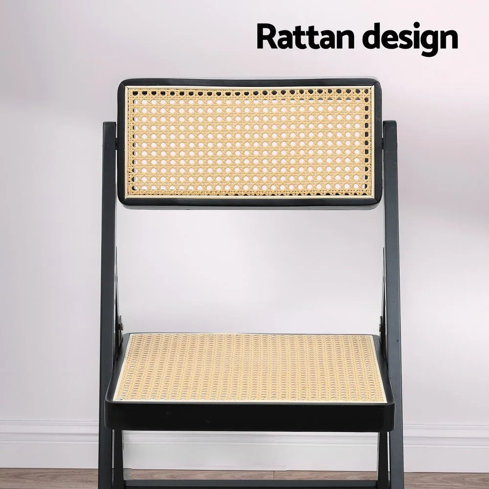 Dining Chair Wooden Rattan Foldable Black
