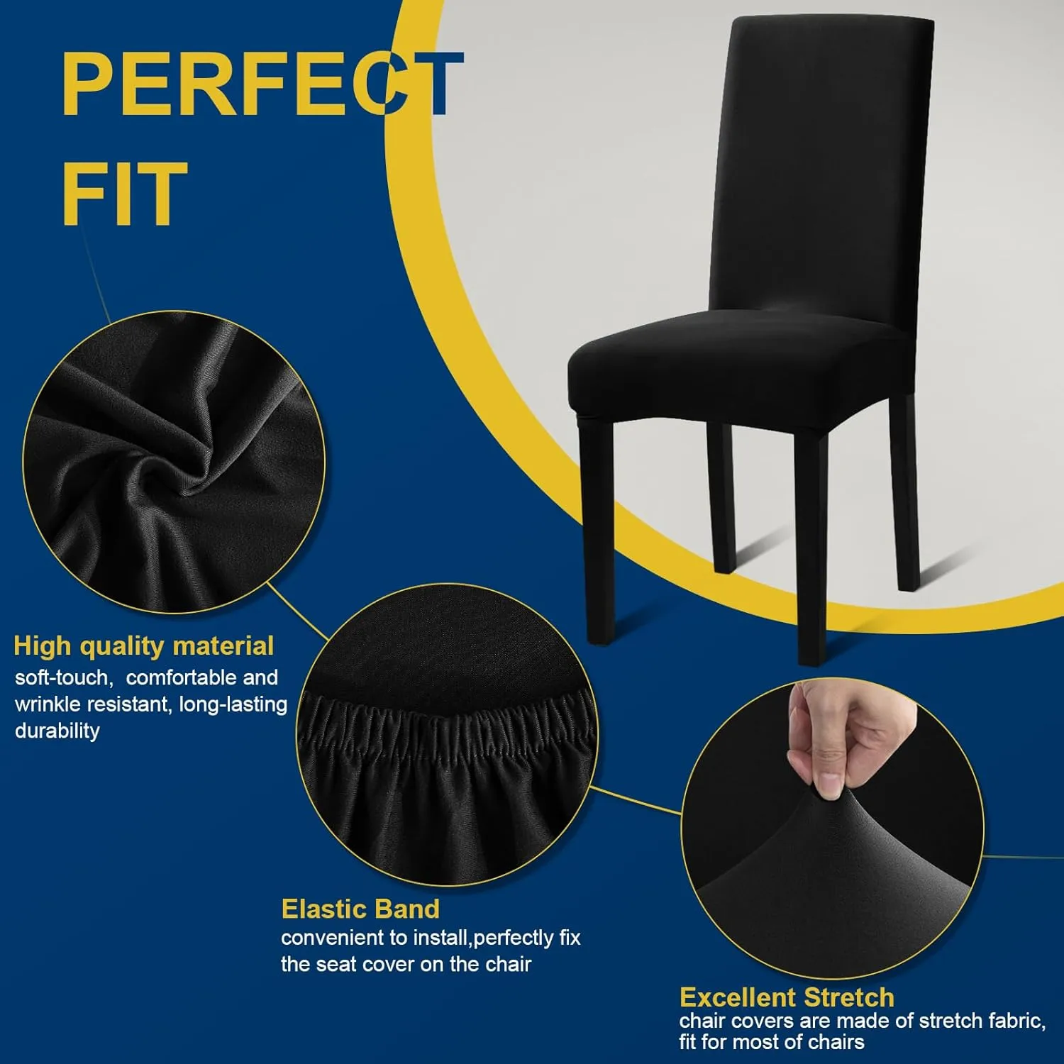 Dining Room Chair Covers - Stretch Kitchen/Dining Room Set of 4, Removable Washable Slipcovers for Home, Hotel, Banquet