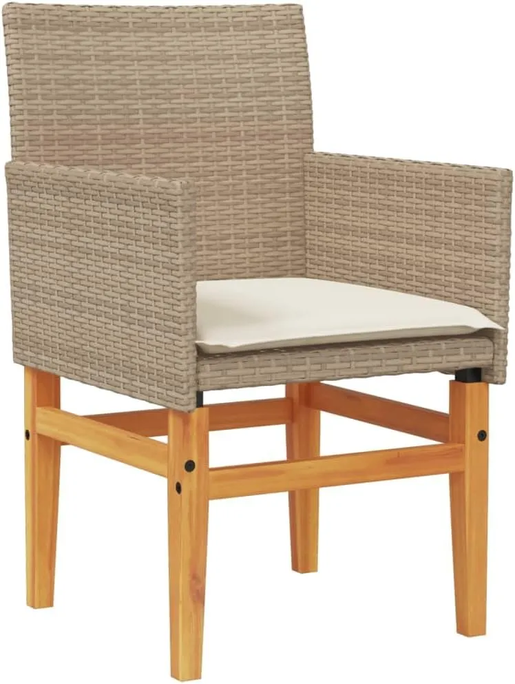 Dinning Chairs Camping Chair Lawn Chairs Kitchen Chairs - Patio Chairs with Cushions 2 pcs Beige Poly Rattan&Solid Wood for Terrace Garden Outside Beaches