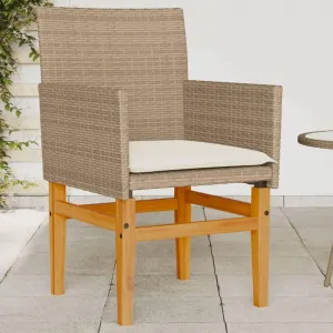 Dinning Chairs Camping Chair Lawn Chairs Kitchen Chairs - Patio Chairs with Cushions 2 pcs Beige Poly Rattan&Solid Wood for Terrace Garden Outside Beaches