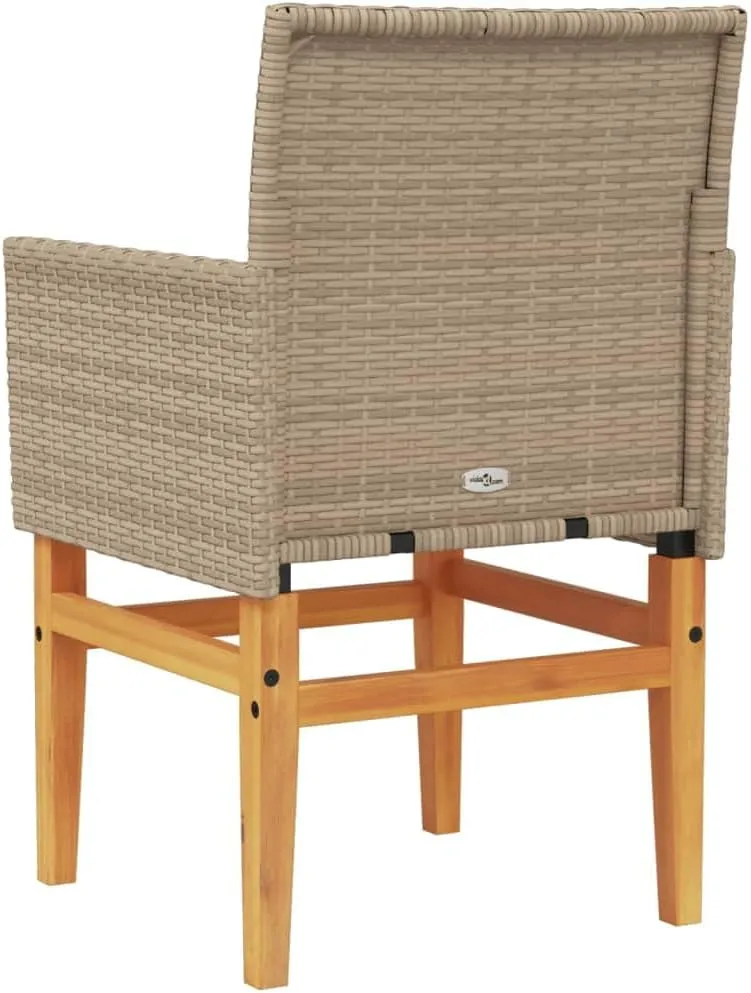 Dinning Chairs Camping Chair Lawn Chairs Kitchen Chairs - Patio Chairs with Cushions 2 pcs Beige Poly Rattan&Solid Wood for Terrace Garden Outside Beaches