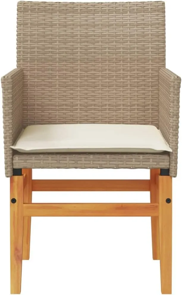 Dinning Chairs Camping Chair Lawn Chairs Kitchen Chairs - Patio Chairs with Cushions 2 pcs Beige Poly Rattan&Solid Wood for Terrace Garden Outside Beaches