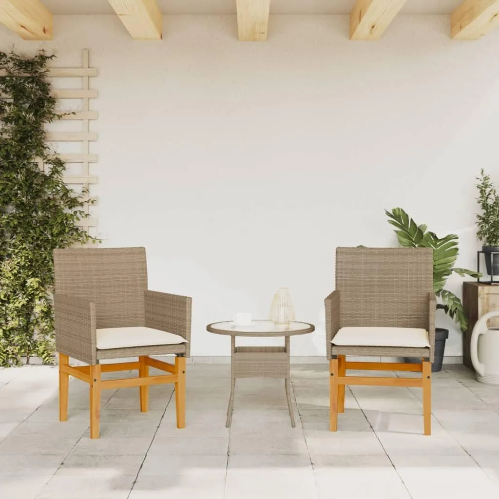 Dinning Chairs Camping Chair Lawn Chairs Kitchen Chairs - Patio Chairs with Cushions 2 pcs Beige Poly Rattan&Solid Wood for Terrace Garden Outside Beaches