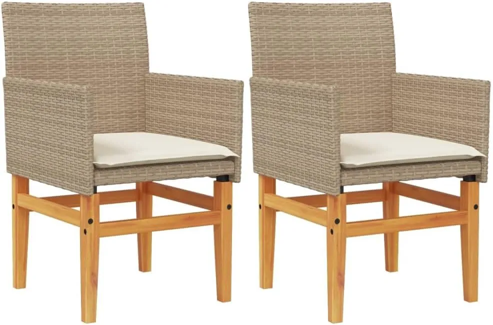 Dinning Chairs Camping Chair Lawn Chairs Kitchen Chairs - Patio Chairs with Cushions 2 pcs Beige Poly Rattan&Solid Wood for Terrace Garden Outside Beaches