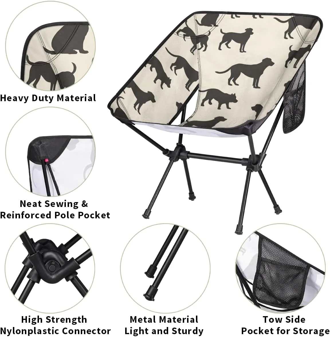 Dog Pattern Camping Chair Lightweight Folding Chair Portable Compact for Outdoor, Travel, Beach, Hiking Backpacking