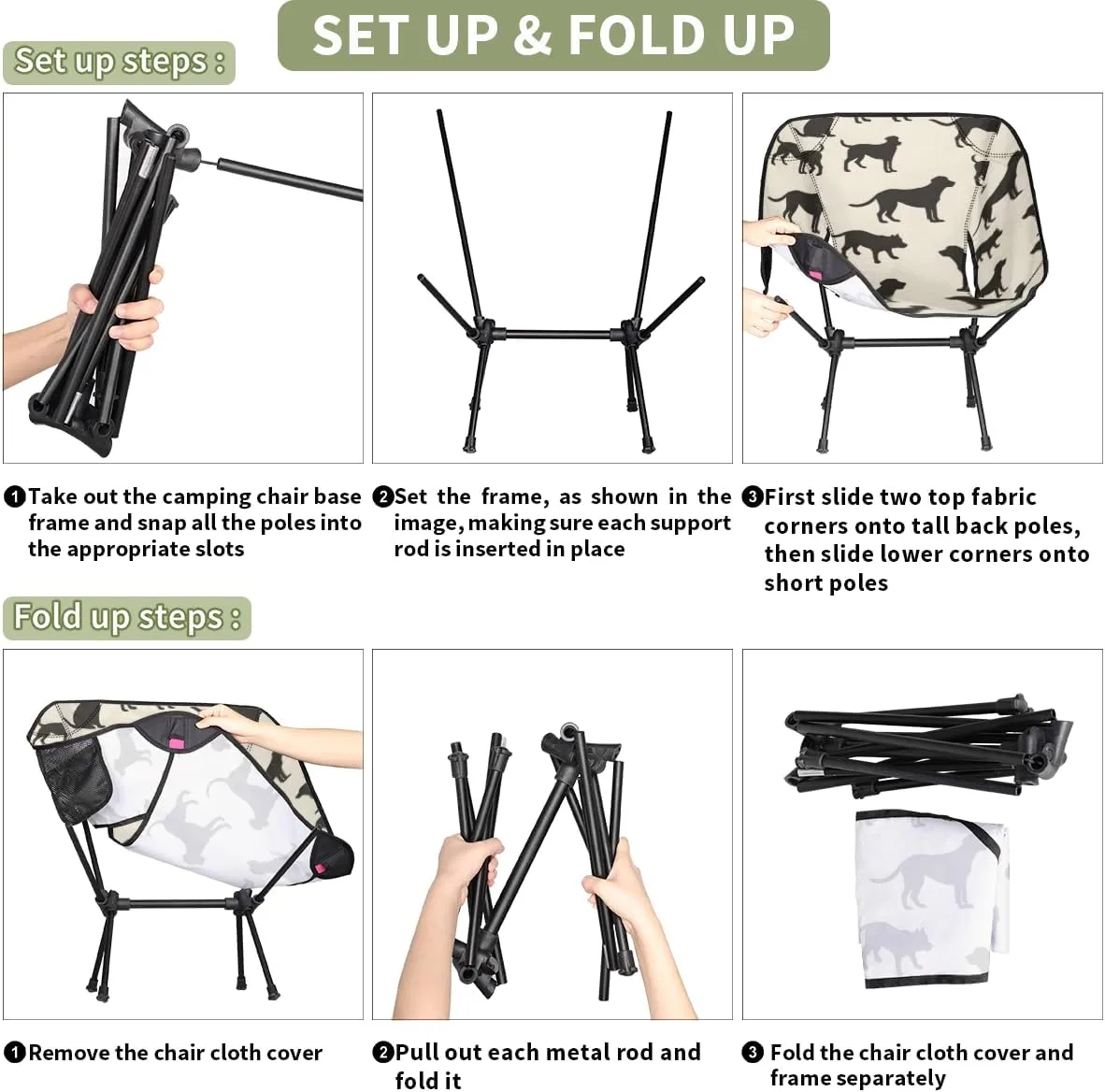 Dog Pattern Camping Chair Lightweight Folding Chair Portable Compact for Outdoor, Travel, Beach, Hiking Backpacking