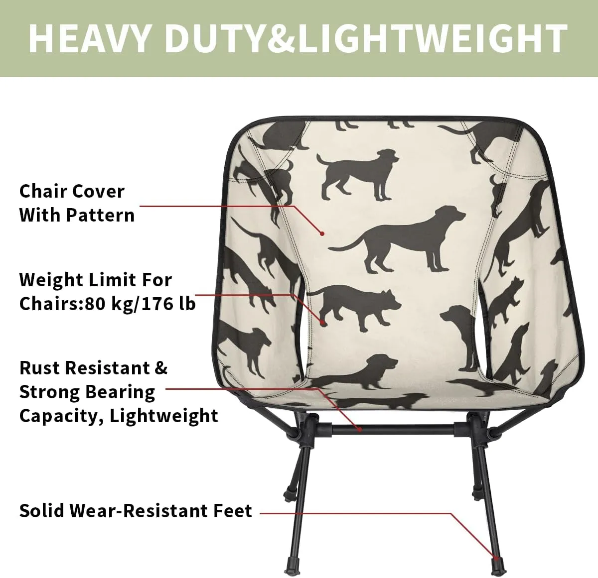 Dog Pattern Camping Chair Lightweight Folding Chair Portable Compact for Outdoor, Travel, Beach, Hiking Backpacking