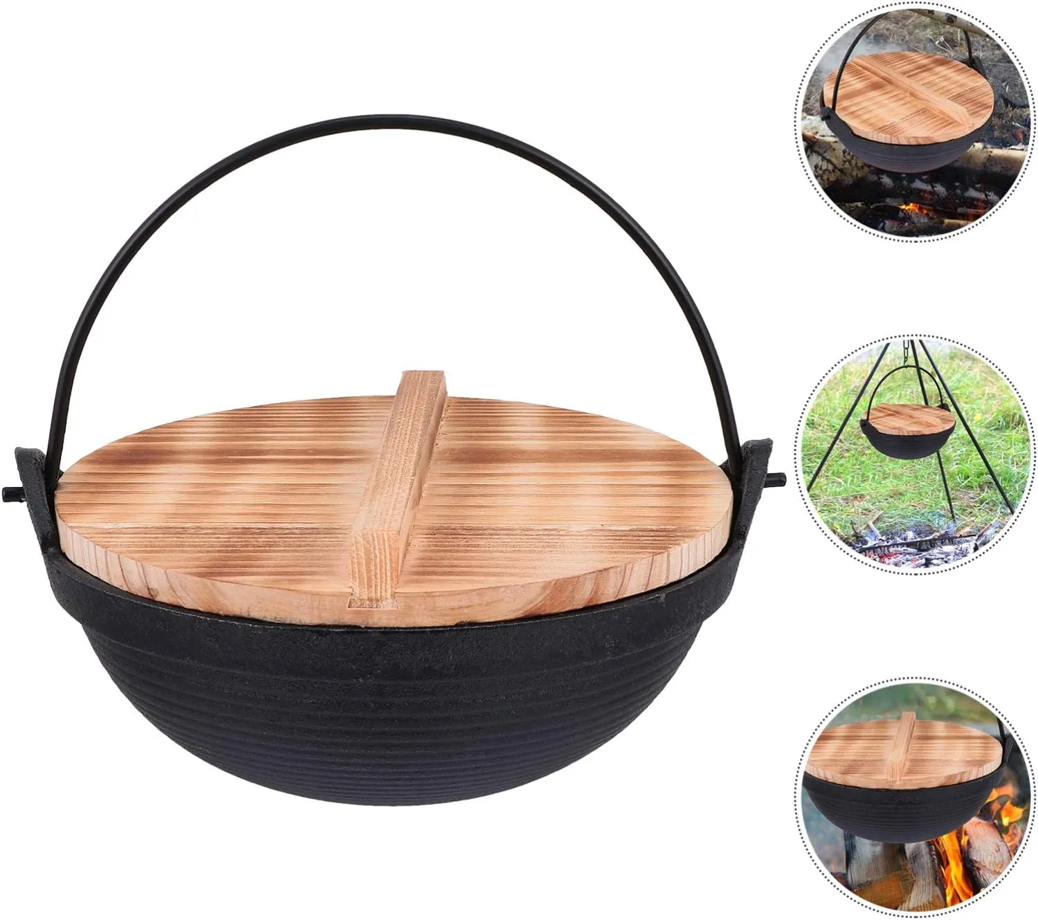 DOITOOL Hanging Cookware Pot Non-stick Outdoor Saucepan Cast Iron Japanese Roasting Pot Multifunctional Camping Pan for Cooking Easy Wash Safe Material
