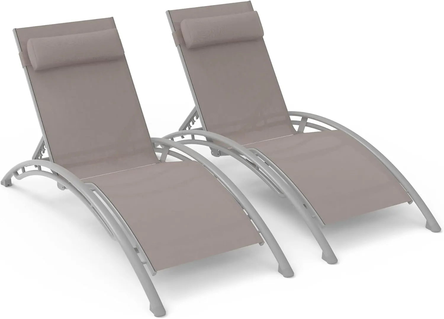 Domi Outdoor Chaise Lounge Set of 2 Patio Recliner Chairs with Adjustable Backrest and Removable Pillow for Indoor&Outdoor Beach Pool Sunbathing Lawn Khaki