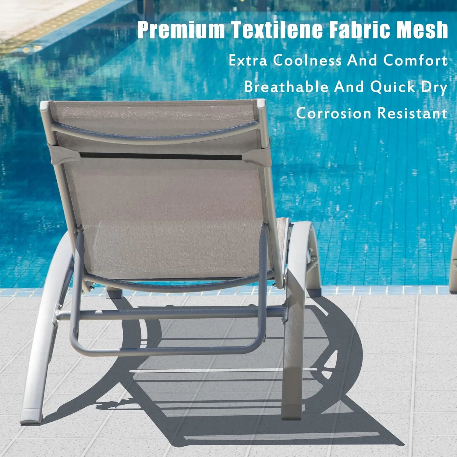 Domi Outdoor Chaise Lounge Set of 2 Patio Recliner Chairs with Adjustable Backrest and Removable Pillow for Indoor&Outdoor Beach Pool Sunbathing Lawn Khaki