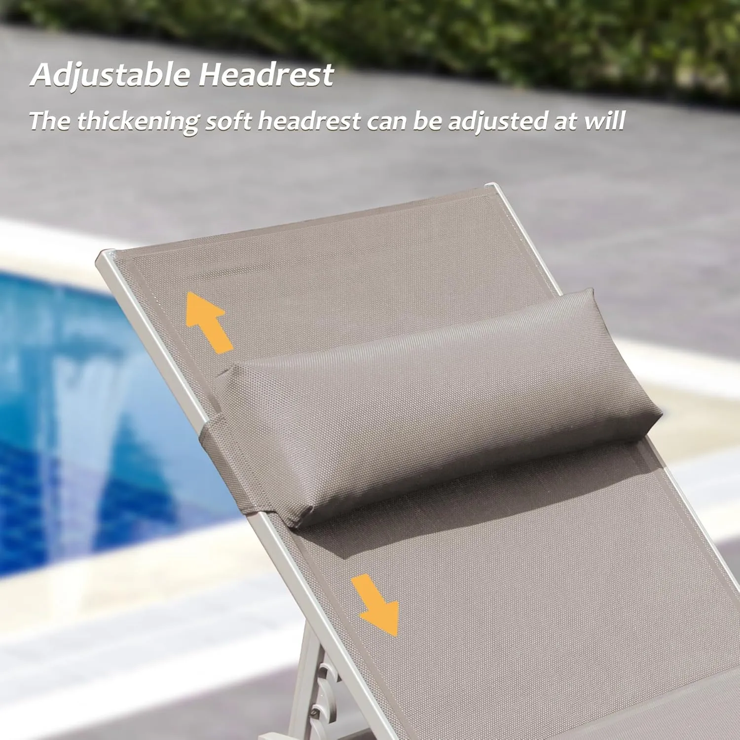 Domi Patio Chaise Lounge Set of 3,Aluminum Adjustable Pool Lounge Chairs with Side Table,Sunbathing Lounger for Deck Lawn Patio Backyard,Textilene - Khaki