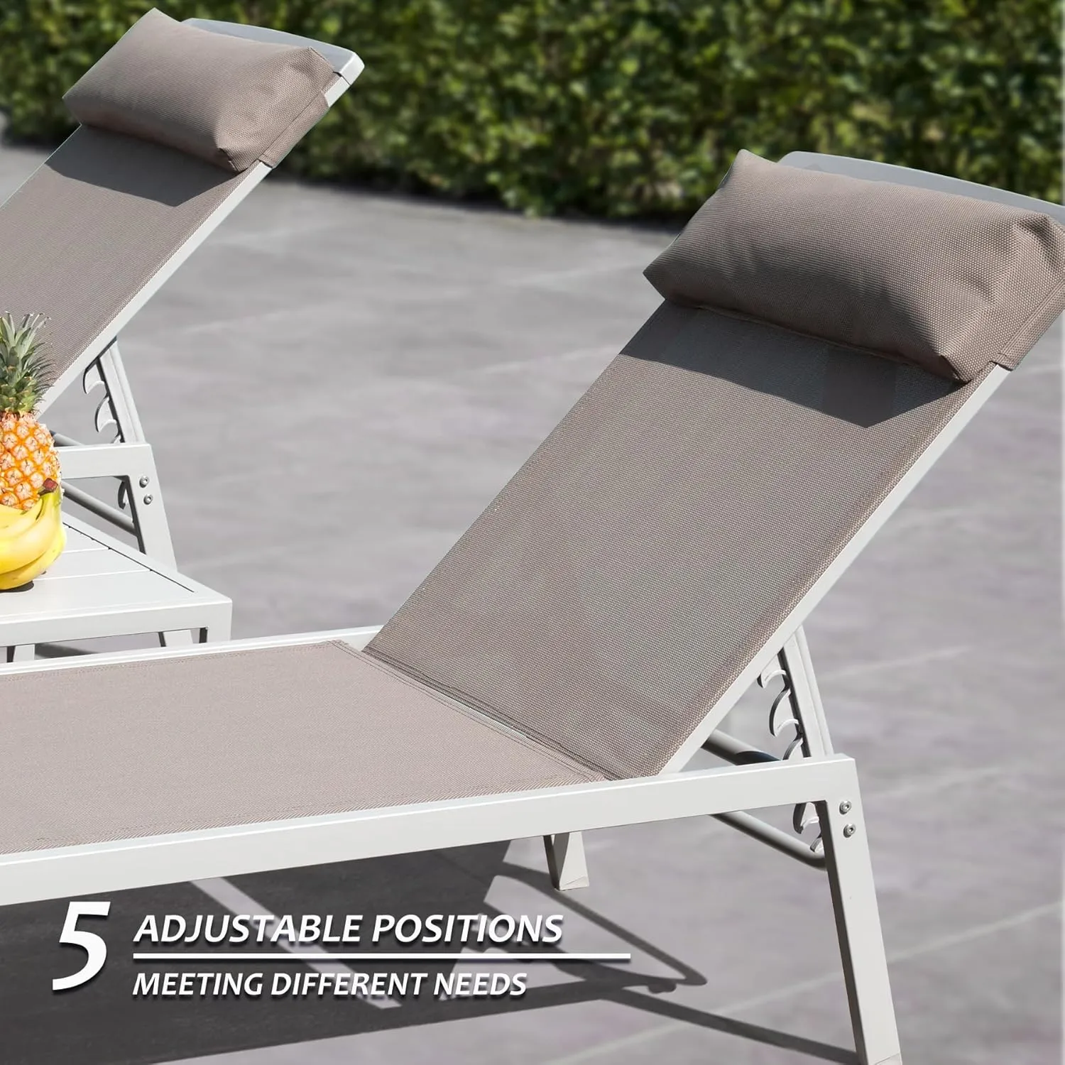 Domi Patio Chaise Lounge Set of 3,Aluminum Adjustable Pool Lounge Chairs with Side Table,Sunbathing Lounger for Deck Lawn Patio Backyard,Textilene - Khaki