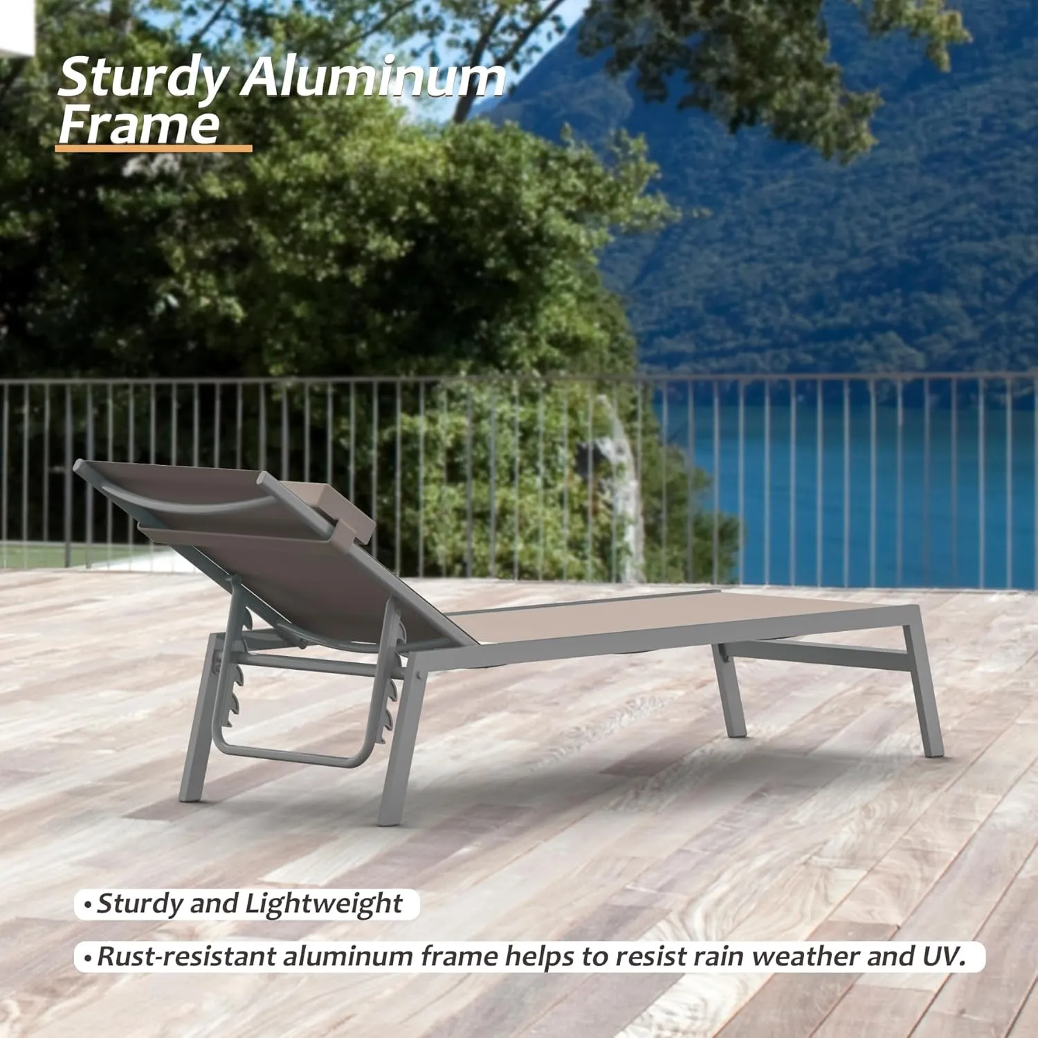 Domi Patio Chaise Lounge Set of 3,Aluminum Adjustable Pool Lounge Chairs with Side Table,Sunbathing Lounger for Deck Lawn Patio Backyard,Textilene - Khaki