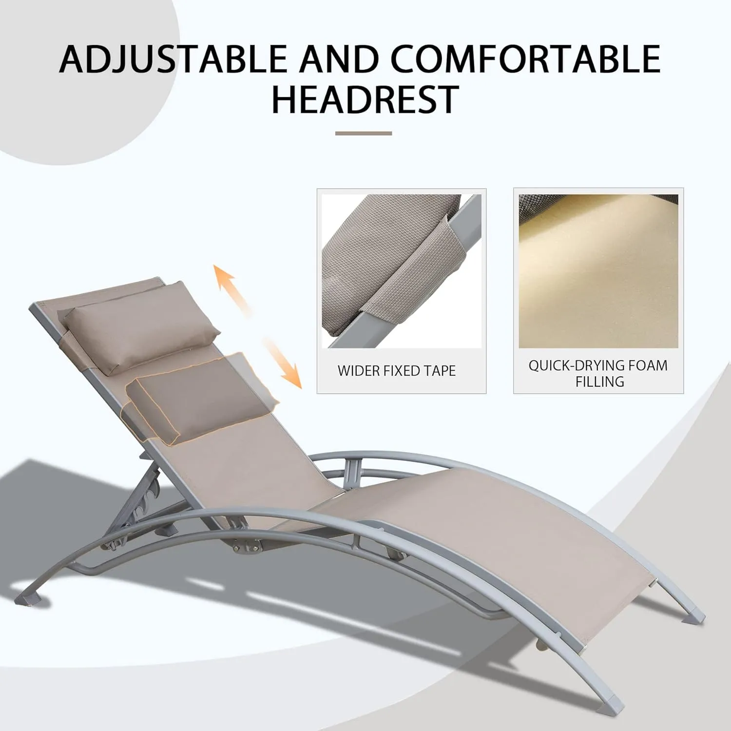Domi Pool Lounge Chairs Set of 3, Adjustable Aluminum Outdoor Chaise Lounge Chairs with Metal Side Table, All Weather for Deck Lawn Poolside Backyard -Beige Textilene