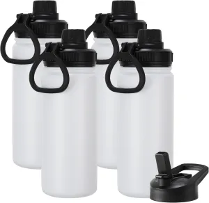 DOMICARE 16 oz Kids Water Bottle for School Stainless Steel Double Wall Vacuum Insulated Water Bottle with Straw lids & Spout Lid, Leakproof BPA Free (White,4)