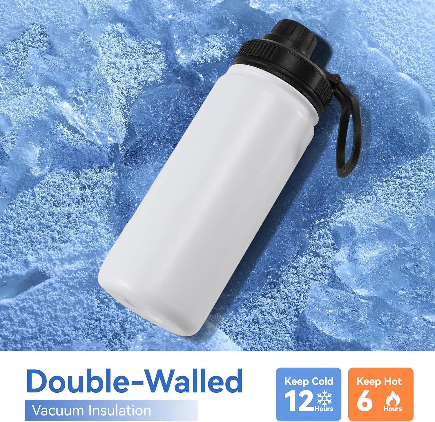 DOMICARE 16 oz Kids Water Bottle for School Stainless Steel Double Wall Vacuum Insulated Water Bottle with Straw lids & Spout Lid, Leakproof BPA Free (White,4)