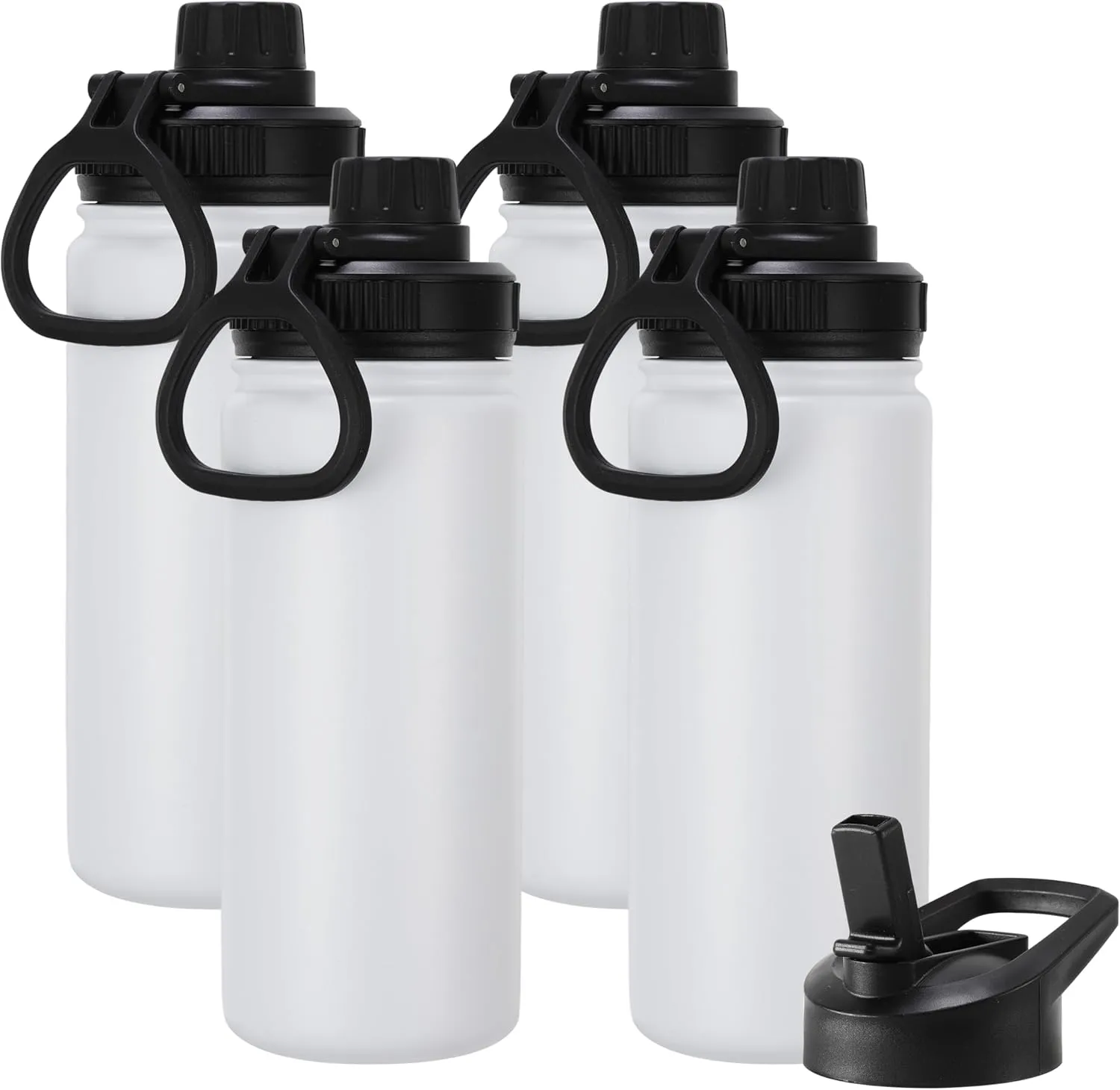 DOMICARE 16 oz Kids Water Bottle for School Stainless Steel Double Wall Vacuum Insulated Water Bottle with Straw lids & Spout Lid, Leakproof BPA Free (White,4)