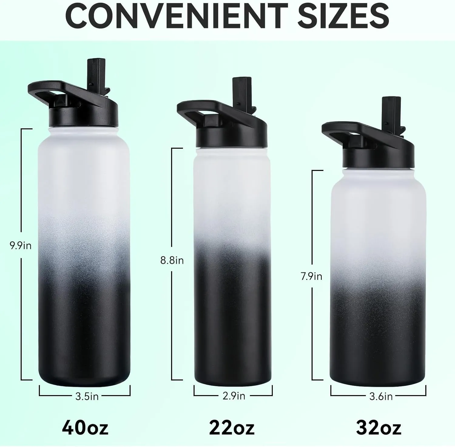 DOMICARE Insulated Water Bottle, 22 oz Vacuum Insulated Stainless Steel Reusable Sports Bottle with Straw Lid & Spout Lid for Travel, Camping, Bike, Leakproof, Black/White, 1 Pack