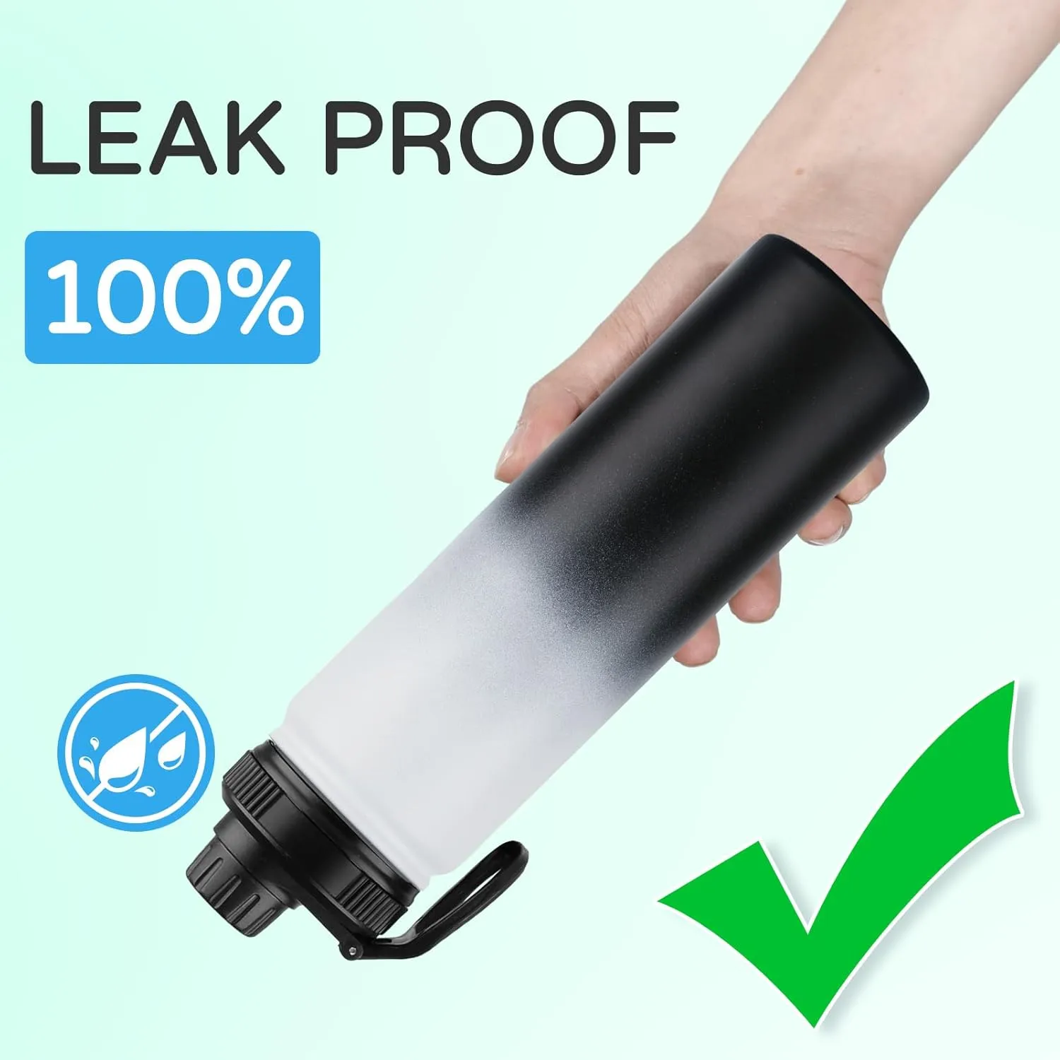 DOMICARE Insulated Water Bottle, 22 oz Vacuum Insulated Stainless Steel Reusable Sports Bottle with Straw Lid & Spout Lid for Travel, Camping, Bike, Leakproof, Black/White, 1 Pack