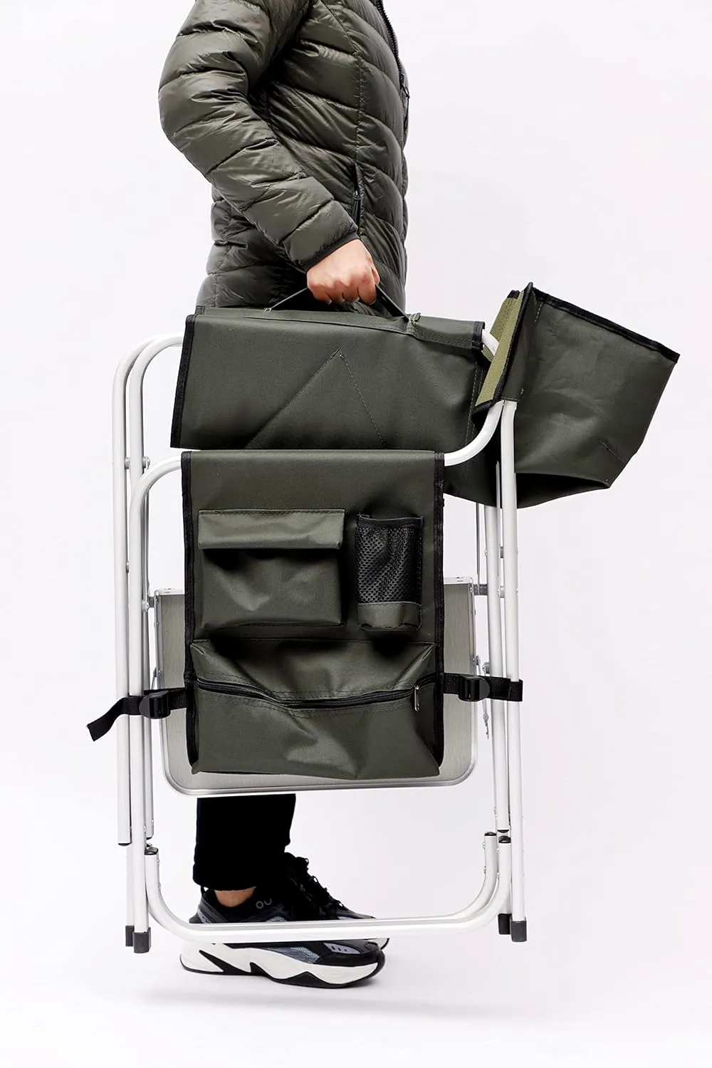 Donext 1PC Camping Chair, Portable Aluminum Directors Chair with Side Table Detachable Side Pocket for Outdoor Camping, Lawn, Picnic, Support 400lbs, Green