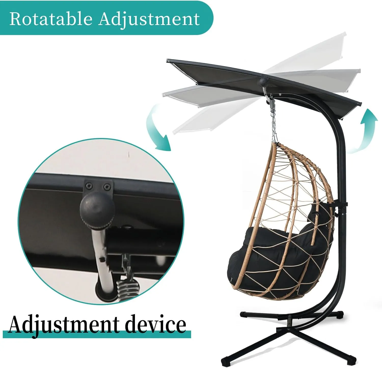 Double Egg Chair wth Stand Hammock Swing Chair Foldable Hanging Loveseat, Outdoor Hammock Egg Chair for Patio, Bedroom, Garden and Balcony (Black)