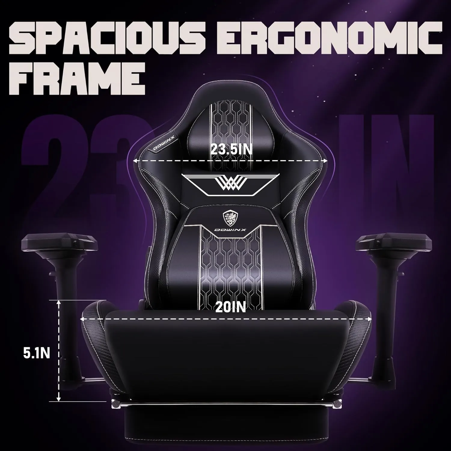 Dowinx Big and Tall Gaming Chair with Footrest, High Back Ergonomic Office Chair with Comfortable Headrest and Lumbar Support, 4D Armrests Computer Chair for Adults, Pu Leather, Black