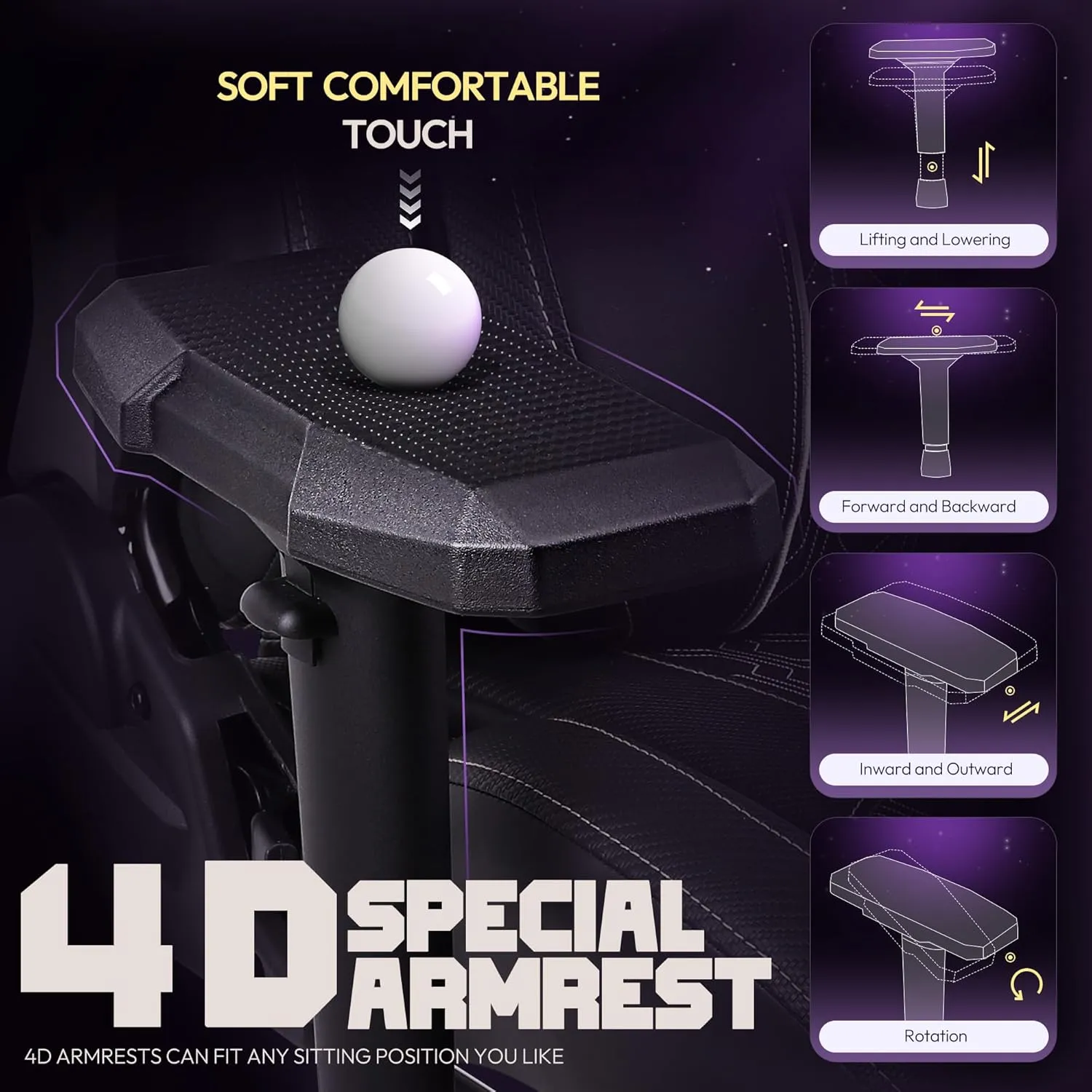 Dowinx Big and Tall Gaming Chair with Footrest, High Back Ergonomic Office Chair with Comfortable Headrest and Lumbar Support, 4D Armrests Computer Chair for Adults, Pu Leather, Black