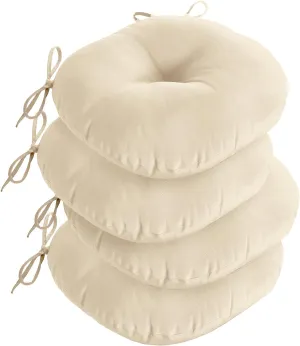 downluxe Bistro Chair Cushions for Patio Furniture, Water-Resistant Round Outdoor Chair Cushions Set of 4 with Non-Slip Ties, 15" x 15", Beige
