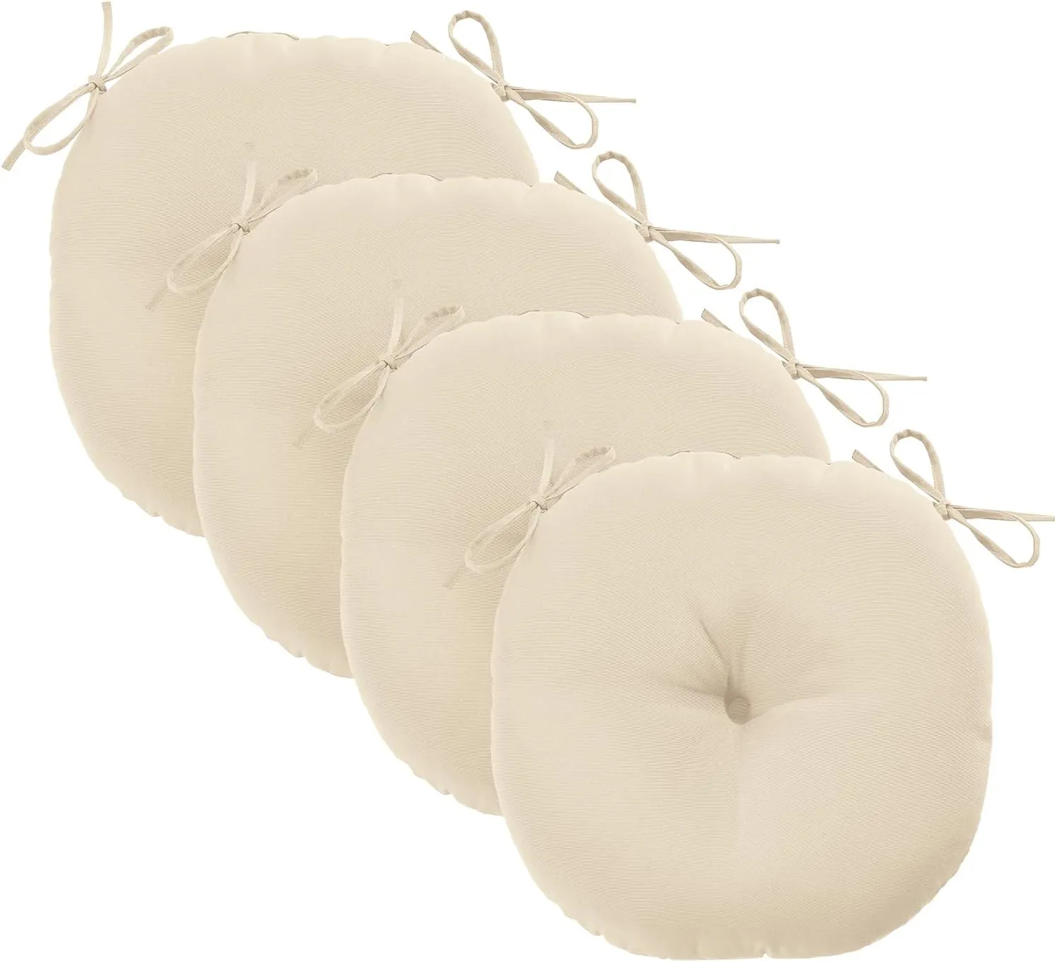 downluxe Bistro Chair Cushions for Patio Furniture, Water-Resistant Round Outdoor Chair Cushions Set of 4 with Non-Slip Ties, 15" x 15", Beige