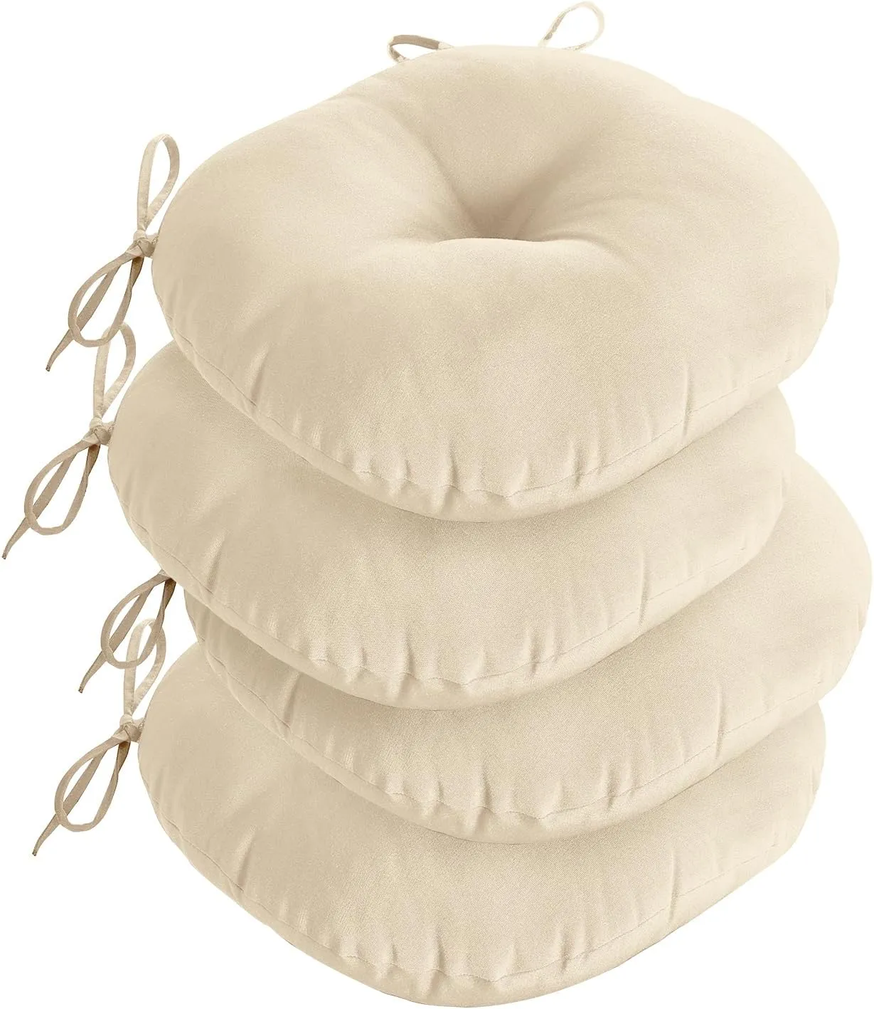 downluxe Bistro Chair Cushions for Patio Furniture, Water-Resistant Round Outdoor Chair Cushions Set of 4 with Non-Slip Ties, 15" x 15", Beige